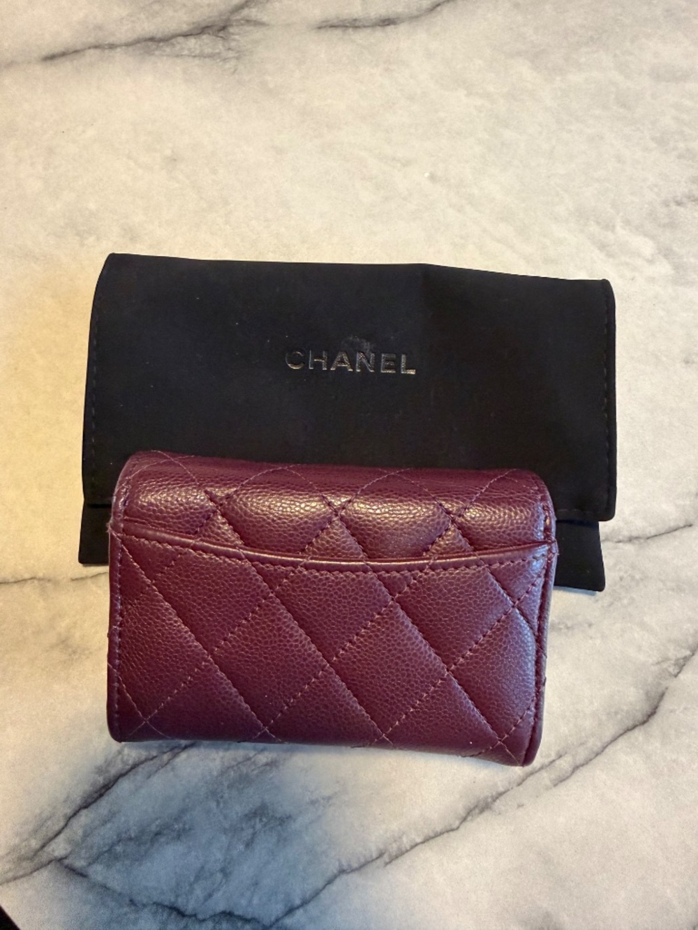 Chanel Burgandy Caviar Quilted Flap Card Holder Wallet, USED - Picture 2 of 5